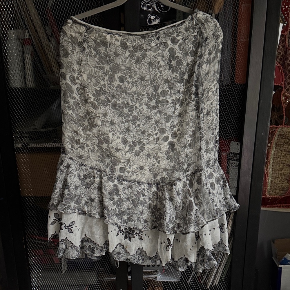 Silk ECI Asymmetrical Floral Skirt in Black and White